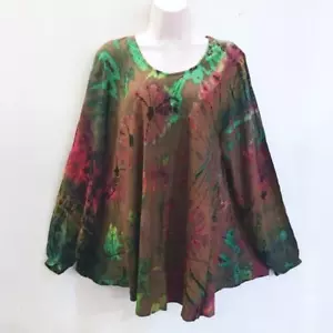 Sacred Threads Hippie Bohemian Gypsy Festival Mudmee Tie Dye Swing Top 218705 - Picture 1 of 2