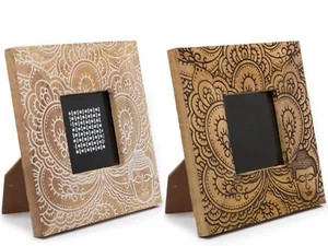 Buddha Mandala Decorated Mango Wood Photo Frame Square 4x4" (10x10cm) Handmade - Picture 1 of 3