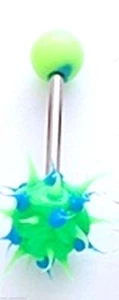 Tongue Ring w/Kooshball 8mm Green/Blue Ball 14 Gauge 5/8" Barbell  - Picture 1 of 3