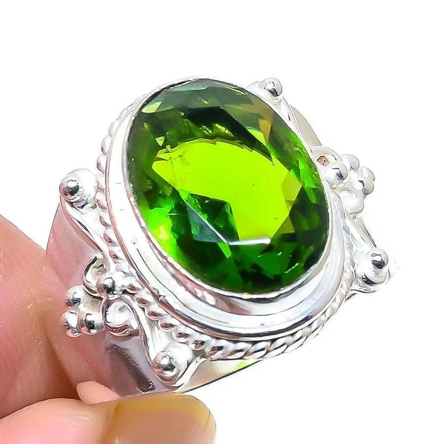 Green Peridot Gemstone 925 Sterling Silver Jewelry All Size Ring For Gift - Image 1 of 1