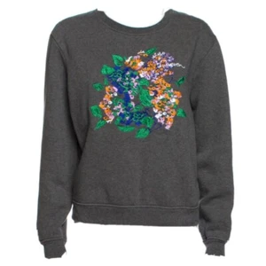 Carven Embroidered Metallic Floral Crew Neck Sweatshirt Gray M - Picture 1 of 10