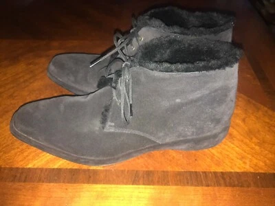 Salvatore Ferragamo Black Suede Short Boots Genuine Fur Ankle 7.5 C Shearling  - Image 1 of 4