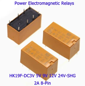 Original HUIKE Yellow Mini Power Relays HK19F-DC3V 5V 9V 12V 24V-SHG 2A 8-Pin - Picture 1 of 7