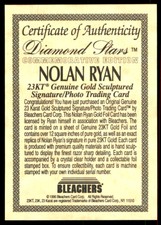 1996 Bleachers 23 Karat Gold Foil Sculptured Nolan Ryan (Certificate Only) Texas
