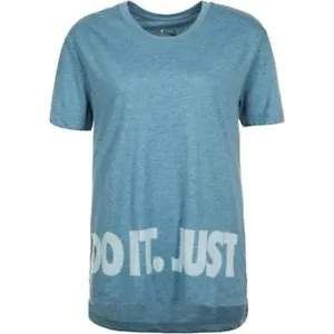 NIKE DRI FIT TRAINING GYM JUST DO IT SHORT SLEEVE TOP 892556-452 - WOMEN S - Picture 1 of 10