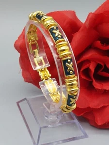 Brazalete de eslabones verdes vintage firmado Joan Rivers tono dorado $ X's en la barra 7 - Imagen 1 de 9
