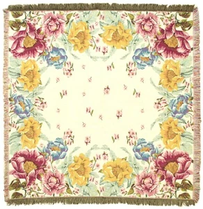 NEW 60"  FLORAL BELGIAN TAPESTRY TABLE CHAIR THROW BED SPREAD WITH FRINGES 07186 - Picture 1 of 5