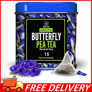 BLUE TEA Butterfly Pea Flower Tea 15 Pyramid Tea Bags 30 Cups Vegan Gluten Free - Picture 1 of 9
