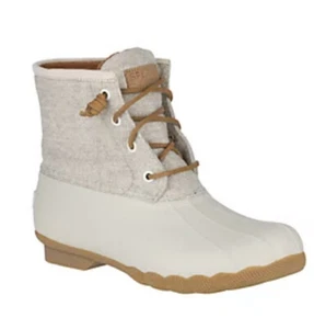 Women's Sperry Saltwater Emboss Wool Duck Boots Off White Size 7 Wide Sts82473 - Picture 1 of 1