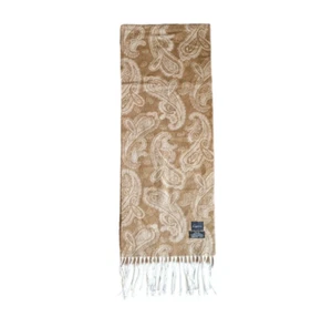 Cejon Beige Tan Paisley 100% Acrylic Scarf Shawl Fringe Made In Italy Winter - Picture 1 of 4