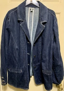 J.jill J.Jill Cotton Linen Blue Denim Blazer Jean Jacket 26W - Picture 1 of 4