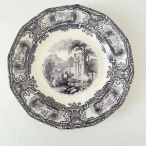 Plato de cena antiguo Davenport Ironstone patrón Génova flujo negro 9,25" raro - Imagen 1 de 12