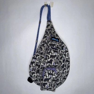 Kavu Women’s Cozy Critter Mini Rope Sling Bag Backpack Crossbody Purple Black - Image 1 of 4