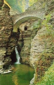 Sentry Bridge & Cascade at Watkins Glen Park Vintage Postcard Color Photo - Picture 1 of 2