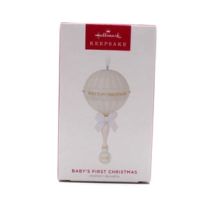 Cinta de sonajero Hallmark Keepsake 2023 primera Navidad oro blanco nueva - Imagen 1 de 6