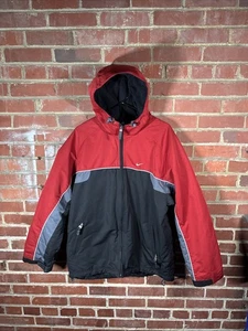 Vintage Y2K Nike Swoosh Winter Jacket Zip Up Red/Black/Grey Mens Size Medium - Picture 1 of 9