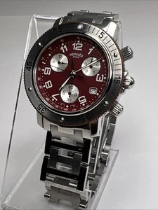 Hermes Clipper Diver Chronograph Date Quartz Watch Red Dial On Bracelet w/ Box - Picture 1 of 14