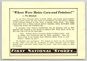 First National Stores schiebt Maine Mais & Kartoffeln 1937 Druckanzeige 5,75 x 4 Zoll - Bild 1 von 2