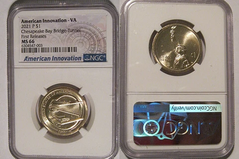 2021 P Innovation VA $1 Chesapeake Bay Bridge-Tunnel NGC MS 66 First Releases Cover