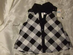 NWT ~ JUSTICE Black white buffalo plaid top Rhinestone accent Sleeveless Girls 5 - Picture 1 of 3