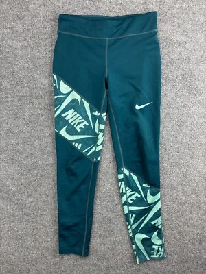 Nike Dri-Fit Trofeo Entrenamiento Leggings Niñas Grandes Verde Logo Colorblock Rayas Foto 1 de 4