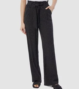 Jones New York Women Black Vertical Dash Tie-Waist Wide-Leg Pants Size M - Picture 1 of 3