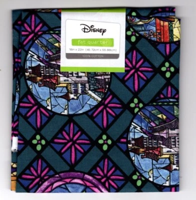DISNEY Beauty & The Beast Stained Glass Cotton Fabric Fat Quarter 18x22" NEW - Image 1 of 2