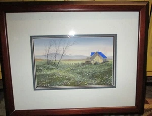 Original Scott Kuhnly (1932-2012 ) Watercolor House with Blue Roof Landcscape - Picture 1 of 9