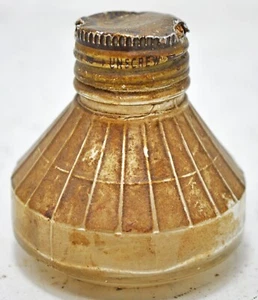 Vaso pozzetto inchiostro vetro vintage originale vecchio tappo metallo fatto a mano - Foto 1 di 7