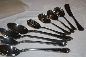INTERNATIONAL STAINLESS FLATWARE "ROYAL SHEL"(4)LSERVING SPOONS (4) SUGAR SPOONS - Picture 1 of 4