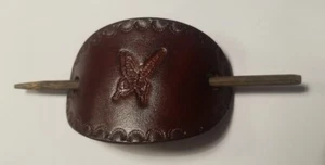 Leather Oval Barrette with Wooden Stick for Thick Butterfly with Border - Picture 1 of 2