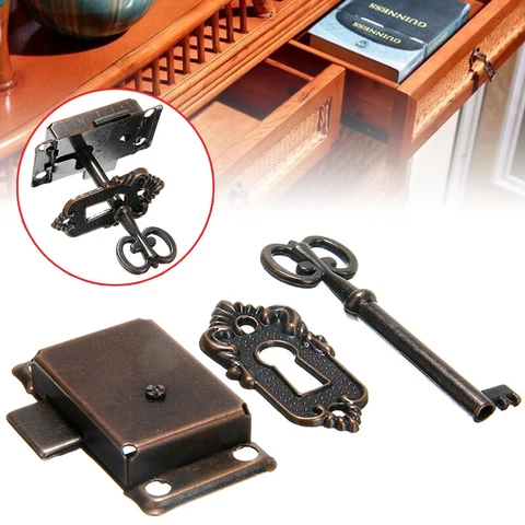 1 Set Cabinet Door Lock Set Key Clock China Jewlery Replacement Antique Style b Cover