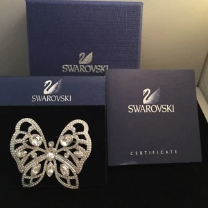 Signed Swan Swarovski Rhodium Plated Butterfly Brooch Pin  - Picture 1 of 4