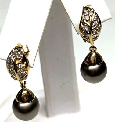 Par de aretes vintage gris negro oro 14k diamantes perlas 5,2 gramos en total Foto 1 de 4