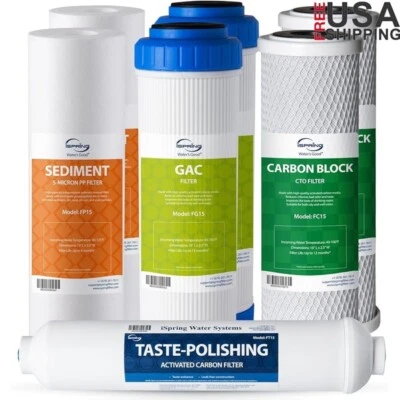 Paquete de 7 cartuchos de filtro de repuesto estándar sistemas de ósmosis inversa de 5 etapas EE. UU. Foto 1 de 4