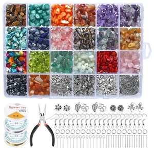 Kit de 1184 piezas para hacer joyas astillas irregulares cuentas de piedra hágalo usted mismo pulsera pendiente - Imagen 1 de 10