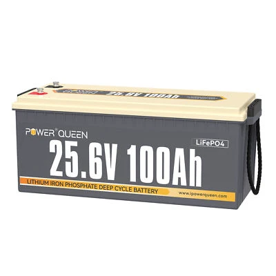 POWERQUEEN Power Queen Batterie Lithium 25,6V 100Ah Batterie LiFePO4 avec BMS 100A & Marine