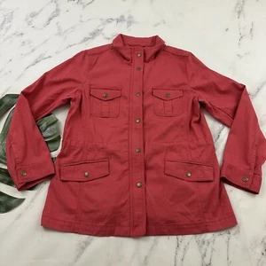 Talbots Basic Jacket Size M Berry Pink Zipper Front Snaps Stretch Cotton Blend - Picture 1 of 12
