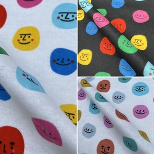 Smiley Faces Design Winceyette Printed Cotton Woven Soft Fleece Blanket Fabric - Picture 1 of 16