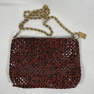 Bolso de mano vintage de malla metálica Whiting & Davis marrón negro cadena tortuga Foto 1 de 4