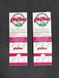 (2)Tickets 8/29/86 Mike Schmidt *Will Clark Rookie* Phillies vs Giants - Picture 1 of 6
