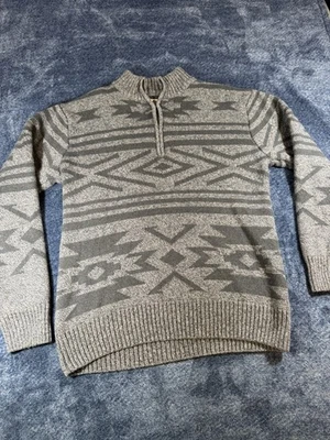 Stetson Sweater Men's Large 1/2 Zip Pullover Gray Aztec Western Cowboy Southwest - Image 1 of 4