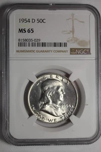 1954 D Franklin Half Dollar NGC MS65 #029 - Picture 1 of 2