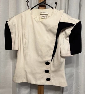 Vintage 80er Jahre Raul Blanco Damen weiß schwarz strukturiert Avantgarde Top Größe 8 - Bild 1 von 14