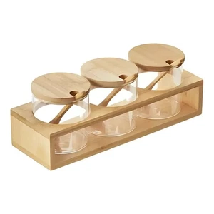 Set 3 Glasbehälter Mit Bambusbasis Und Löffel 28X9,3X10 Cm - Leone - Bild 1 von 3