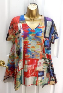 Inoah Gr. S/M Tunika Kurzarm Asymmetrisch Abstrakt Coastal Art-to-Wear Top - Bild 1 von 5