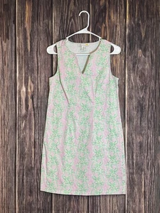 C&C California Palm Tree Shift Dress Womens Size 4 Green Pink Preppy Style - Picture 1 of 17
