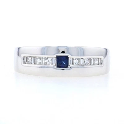 Alianza de boda Kallati de zafiro y diamantes para hombre - anillo de oro blanco de 9 k,50 quilates talla 10 Foto 1 de 4