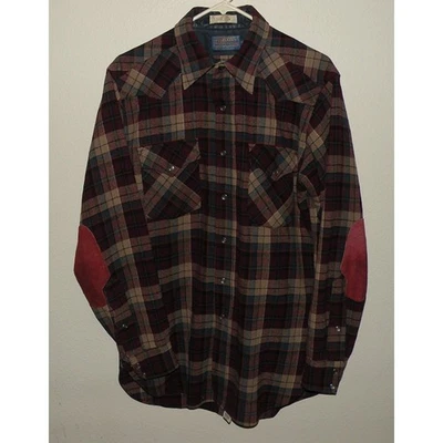 Pendleton High Grade Western Wear Men’s Med Tall Shirt Dark Red Plaid Wool USA - Image 1 of 4