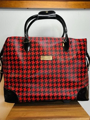 Bolsa de viagem Samantha marrom com rodas Weekender vermelha e preta Houndstooth Preppy - Imagem 1 de 4